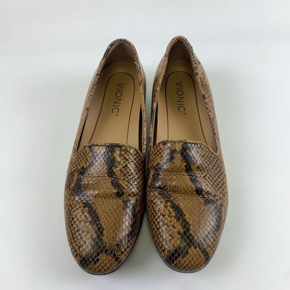 Vionic Willa Loafer Boa Brown Snakeskin Leather Slip On Comfort Flat Womens 6.5 - Picture 5 of 12